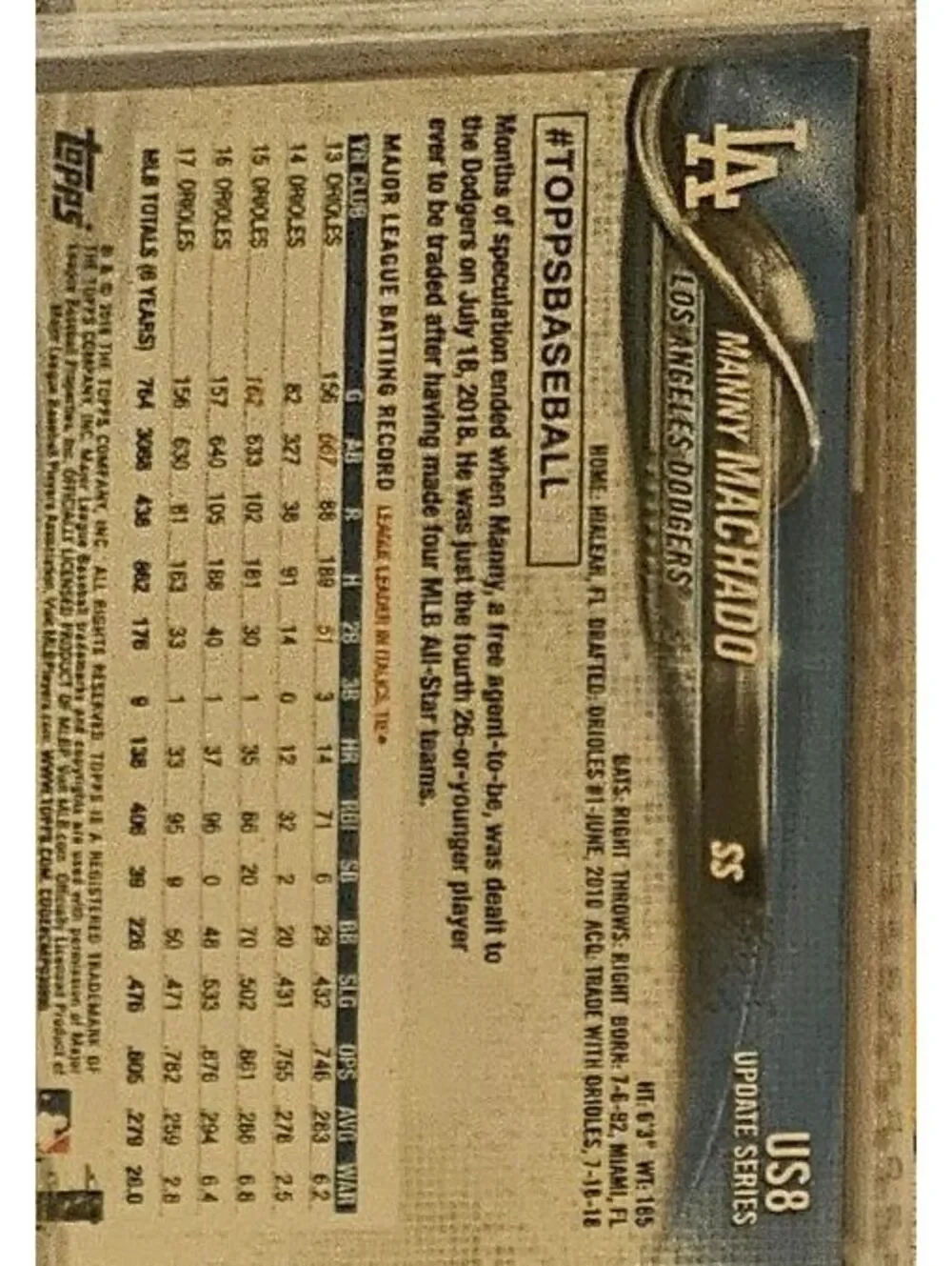 2018 Topps Update Manny Machado Los Angeles Dodgers #US8